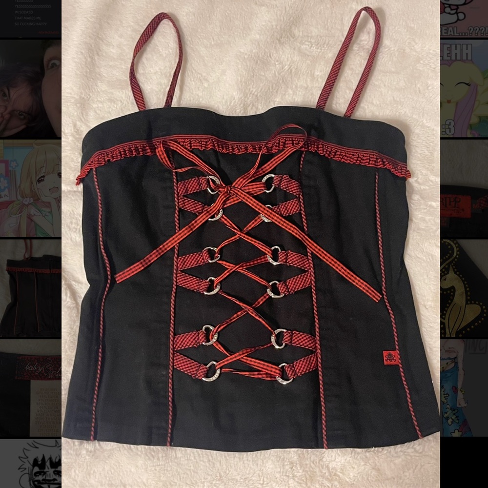 Tripp NYC Red and black plaid Vintage rare corset top Size M